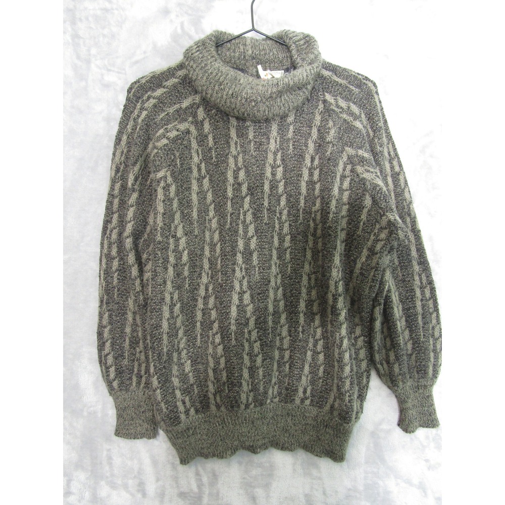 Europa Turtleneck Sweater Mens L Grey Wool Mohair Silk Geometric Italy Gorpcore